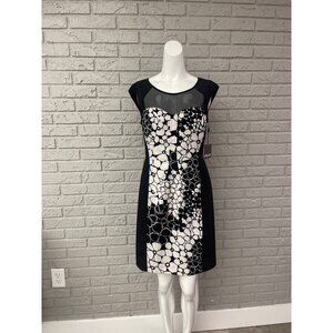 Muse Black White Floral Mesh Sheath Dress Size 6 NWT